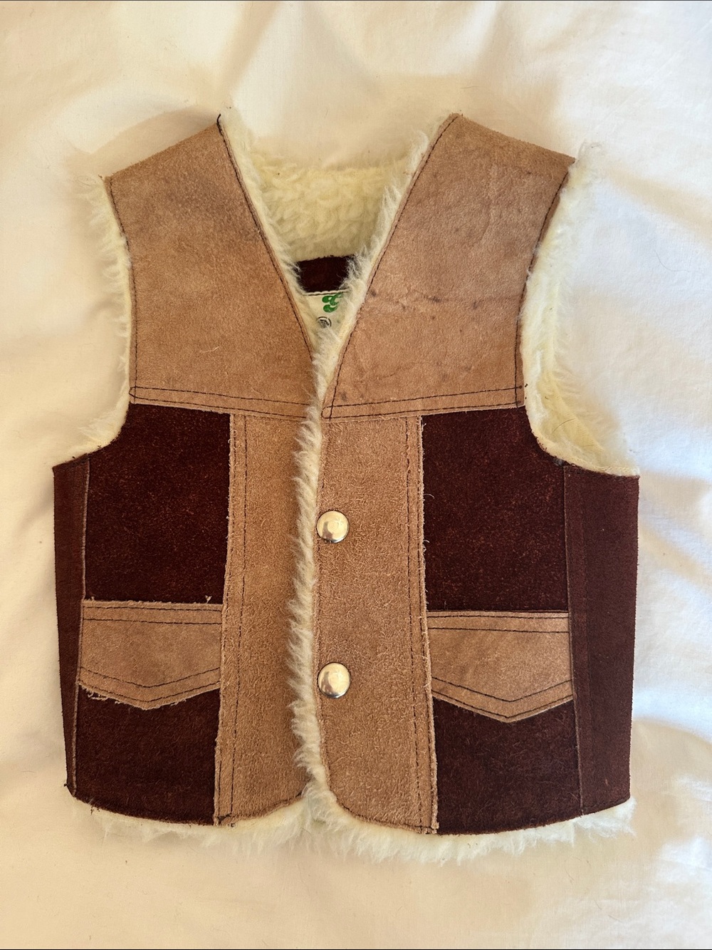 Kids Two-Tone genuine leather and Shearling Vest - Brown/Cream